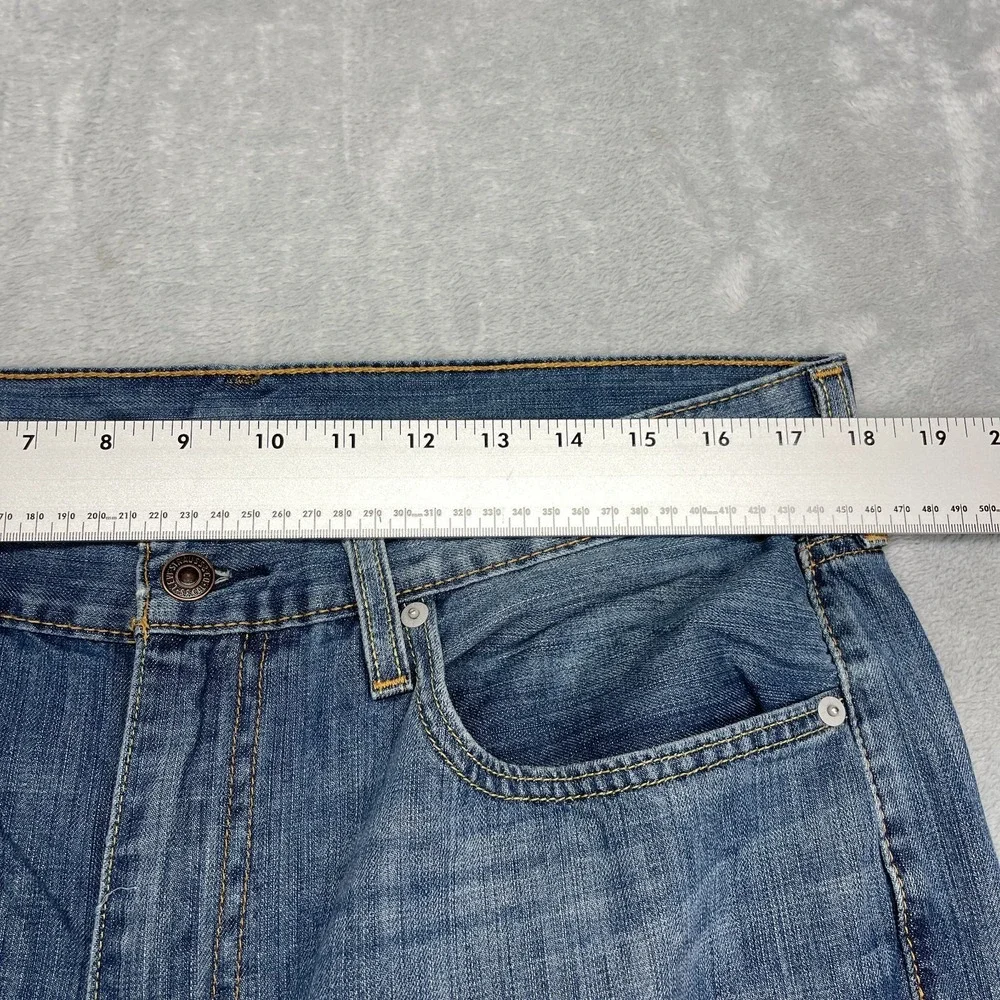 Levi's Jeans Mens 36x34 Blue Denim Whiskered Faded Stretch 527 Slim Bootcut Leg
